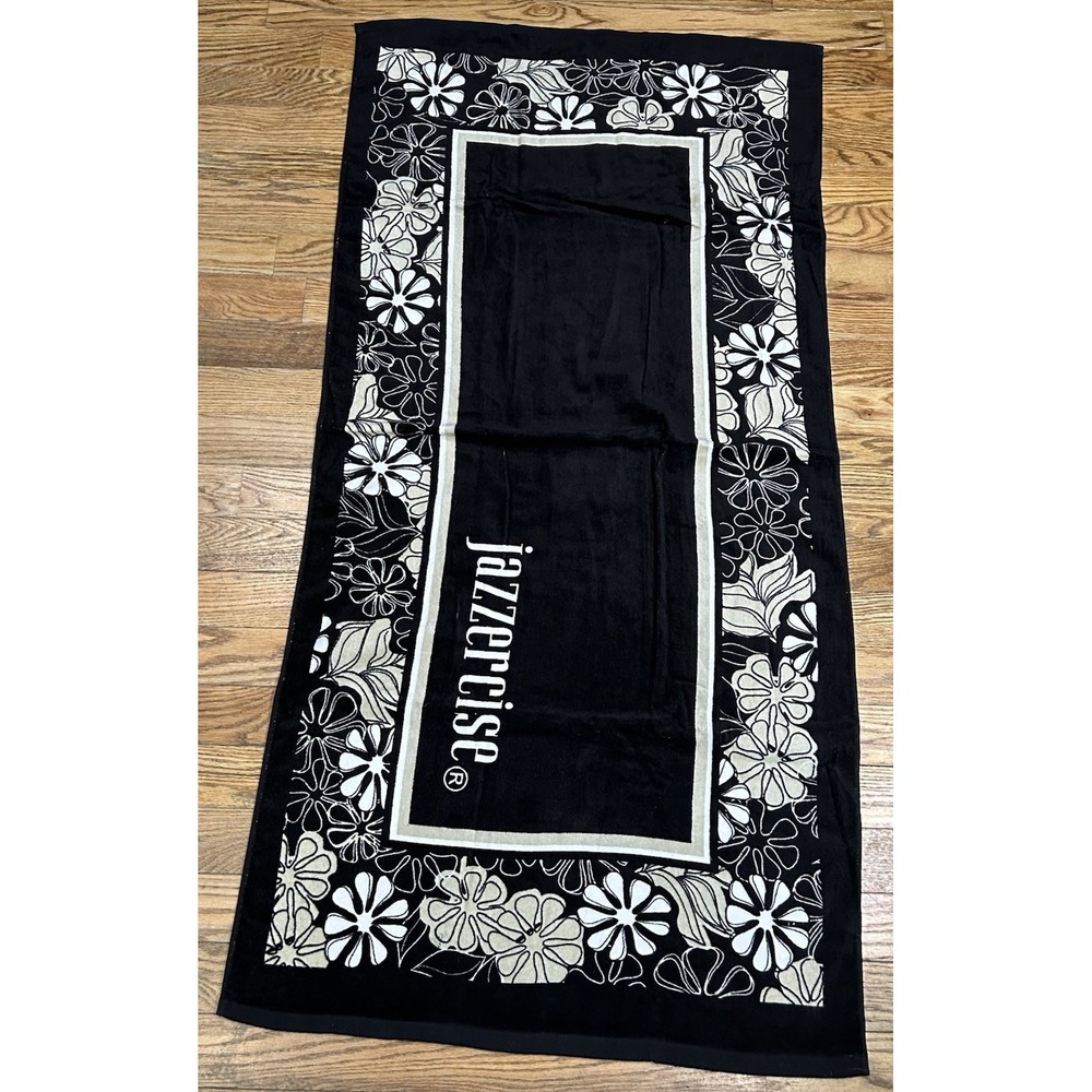 Vintage Jazzercise Beach Towel Floral Border Exercise‎ 80s EUC 60" X 29"